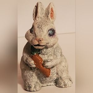 Small Vintage Handpainted Cement Bunny W/Carrot